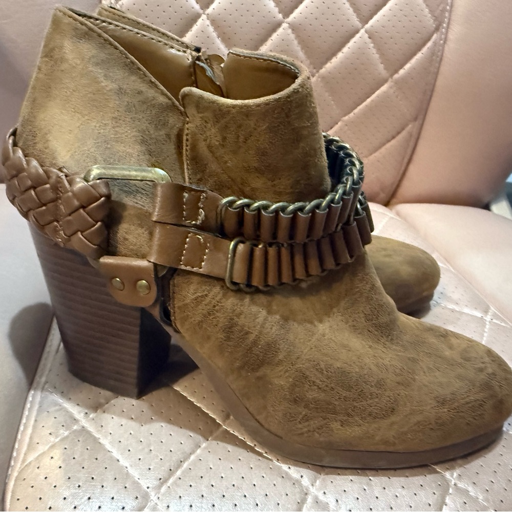 JustFab Tan Ankle Boots with Braided Strap